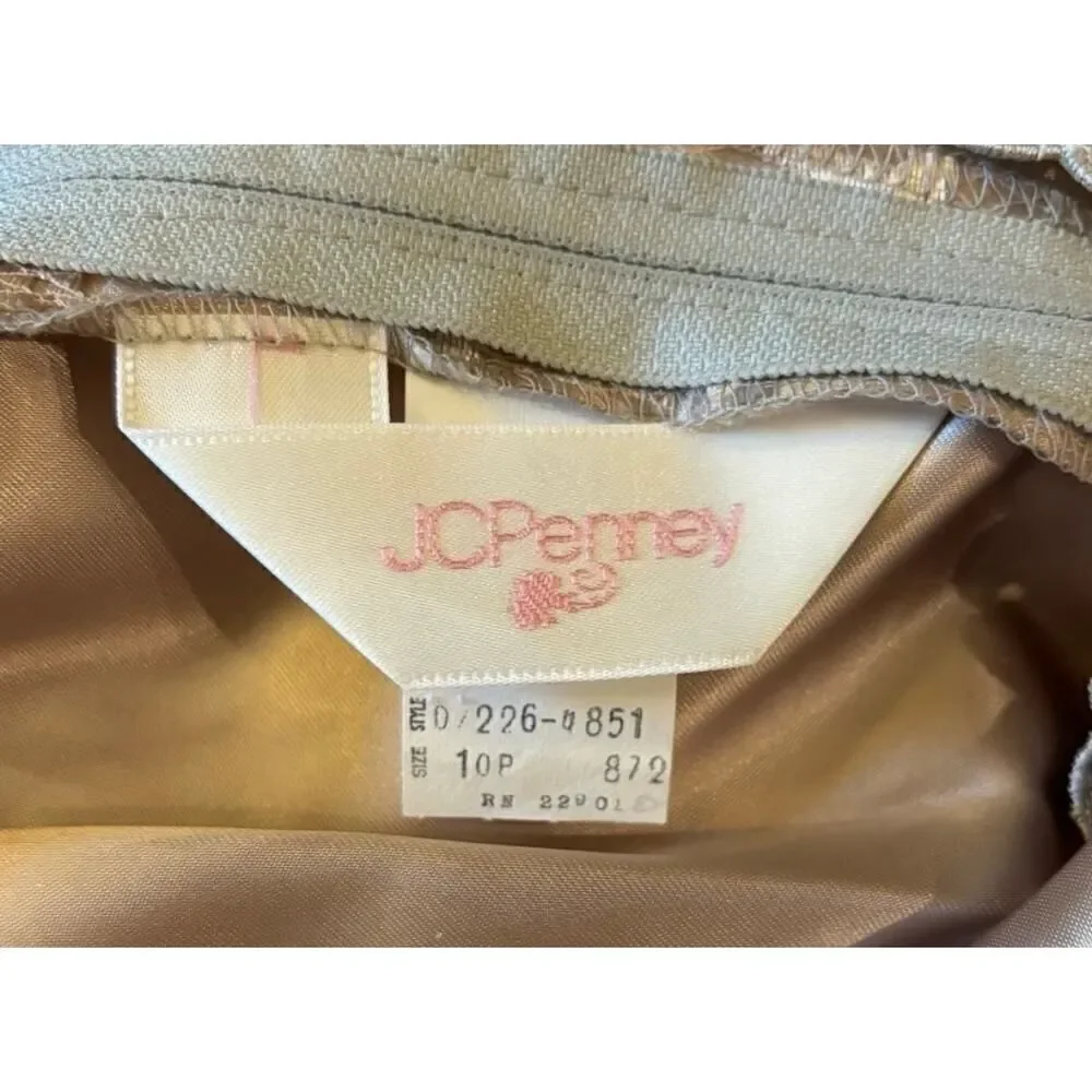 Vintage JCPenney 10P Taupe Rose Gold Lace Maxi Dress Petite Long Sleeve DressUSA